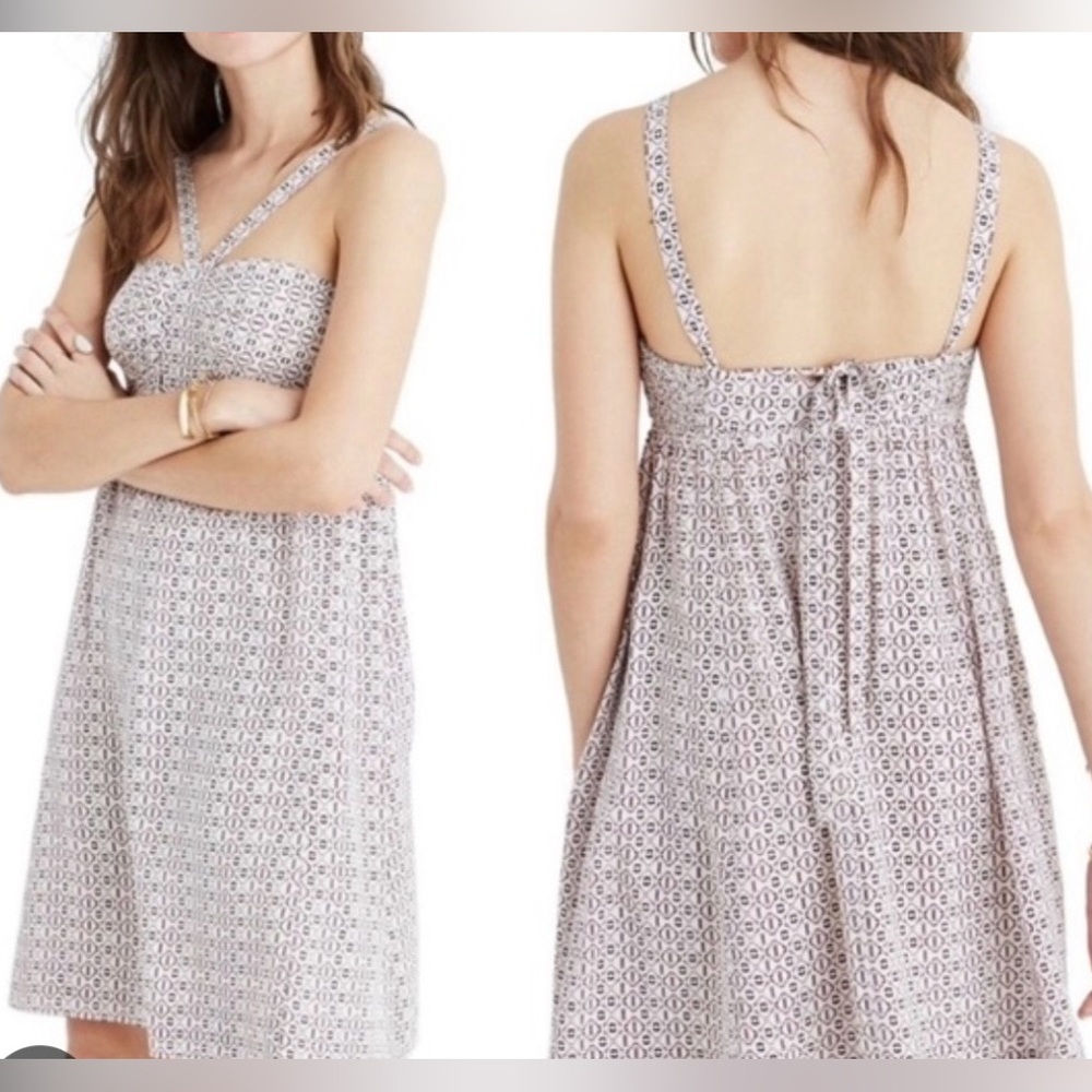 Madewell Backless Patterned Dress in Cream and burgundy 100% silk